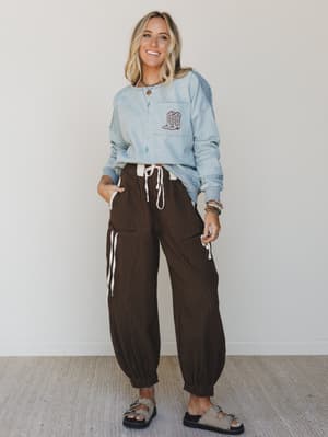 Ahoy Boho Striped Joggers - Chocolate L / Chocolate