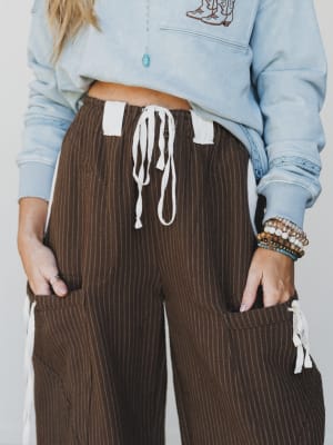 Ahoy Boho Striped Joggers - Chocolate L / Chocolate