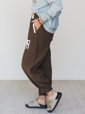 Ahoy Boho Striped Joggers - Chocolate L / Chocolate