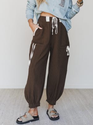 Ahoy Boho Striped Joggers - Chocolate L / Chocolate