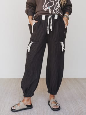 Ahoy Boho Striped Joggers - Midnight L / Midnight