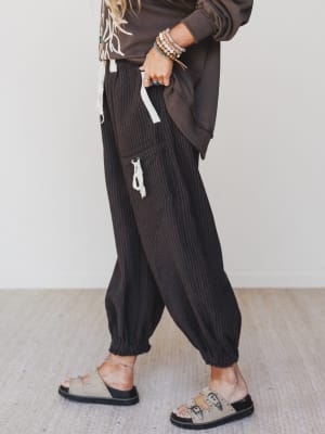 Ahoy Boho Striped Joggers - Midnight L / Midnight