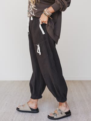 Ahoy Boho Striped Joggers - Midnight L / Midnight