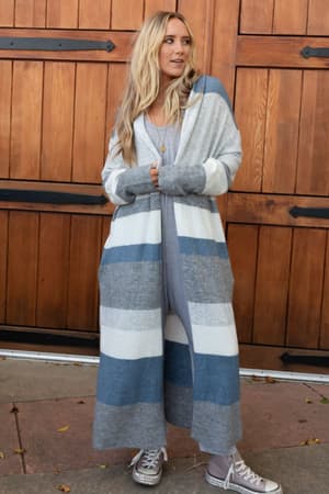 The Nest So Cozy Oversized Striped Knit Duster - Blue Multi