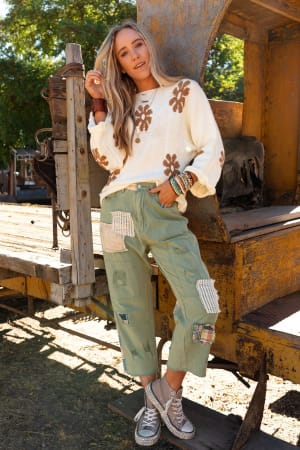 offshore-patchwork-detail-pants-light-green/Light Green