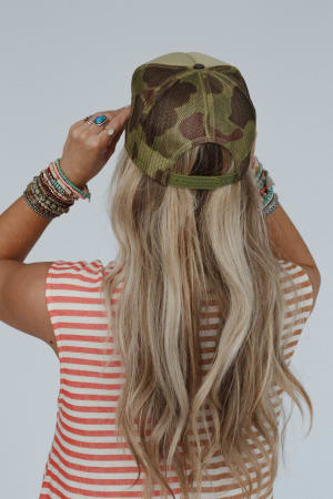 not-your-cowboy-trucker-hat-olive-camo/Olive Camo