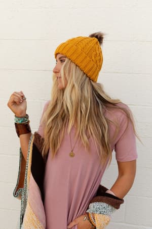 cable-knit-faux-fur-pom-beanie-mustard/Mustard