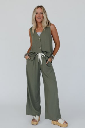 salt-air-button-vest-olive/Green