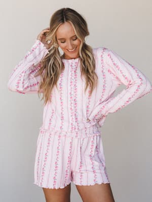Spring Evenings PJ Short Set: Pink