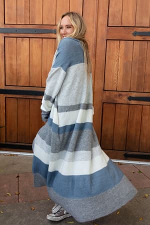 The Nest So Cozy Oversized Striped Knit Duster - Blue Multi