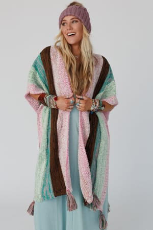 Wandering Soul Striped Tassel Ruana: undefined