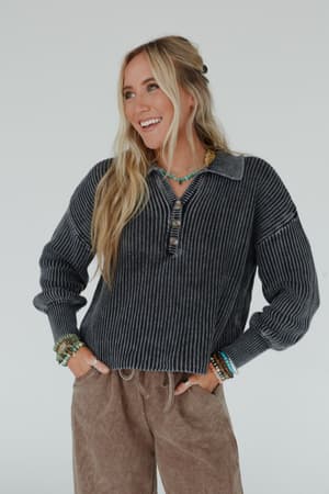 boheme-button-up-sweater-black/Black