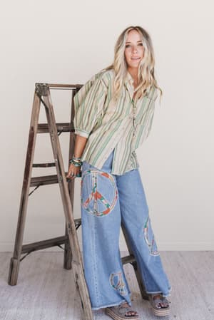 Finch Striped Button Down Top: undefined