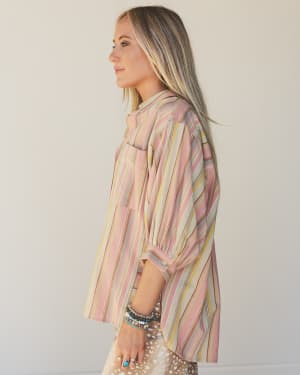 Finch Striped Button Down Top - Pink Multi L / Pink Multi