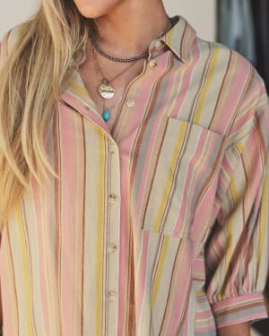 Finch Striped Button Down Top - Pink Multi L / Pink Multi