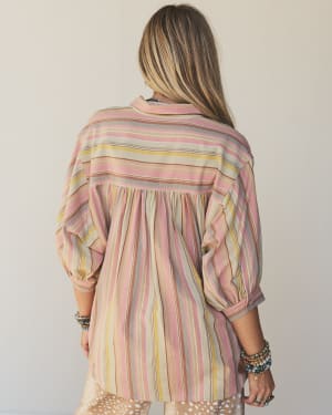 Finch Striped Button Down Top - Pink Multi L / Pink Multi