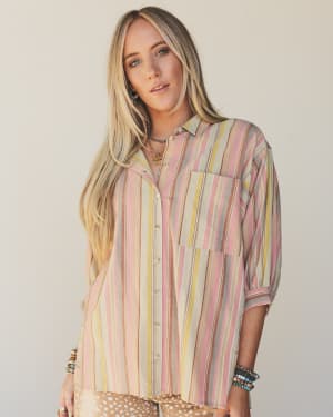 Finch Striped Button Down Top - Pink Multi L / Pink Multi