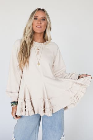 gia-ruffled-tiered-tunic-top-oatmeal/Beige
