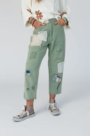 offshore-patchwork-detail-pants-light-green/Light Green