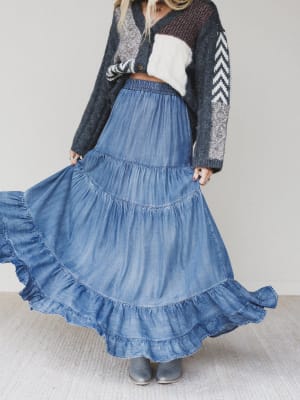 Romantic Meadows Denim Skirt: undefined