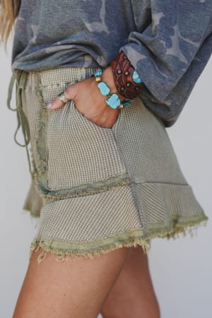 brittany-waffle-frayed-shorts-olive/Olive