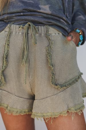 brittany-waffle-frayed-shorts-olive/Olive