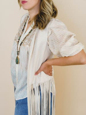Rock the West Fringe Vest - Cream L / Cream