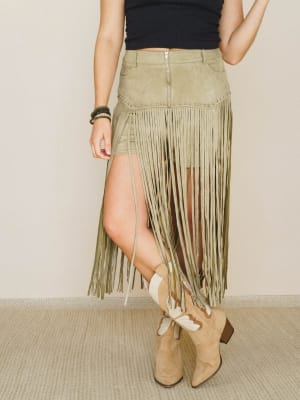 Here for a Good Time Fringe Skirt: undefined