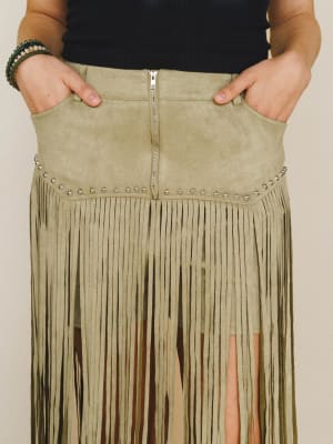 Here for a Good Time Fringe Skirt - Light Olive M / Light Olive