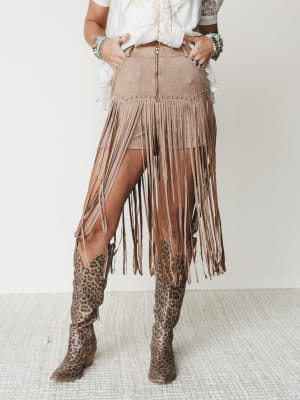 Here for a Good Time Fringe Shorts - Tan S / Tan