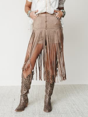 Here for a Good Time Fringe Shorts - Tan S / Tan