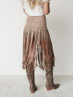 Here for a Good Time Fringe Shorts - Tan S / Tan