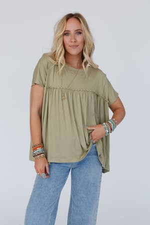 sunday-morning-babydoll-top-light-olive/Light Olive