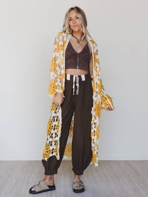 Dazzling Light Duster Kimono - Yellow Multi OS / Yellow Multi
