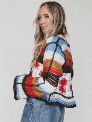 Flower Power Cardigan - Orange Multi OS / Orange Multi