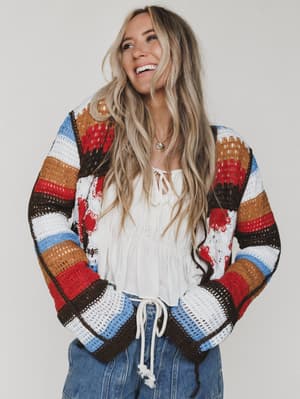 Flower Power Cardigan - Orange Multi OS / Orange Multi