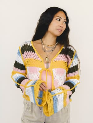Flower Power Cardigan - Yellow Multi OS / Yellow Multi