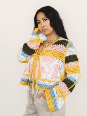 Flower Power Cardigan - Yellow Multi OS / Yellow Multi