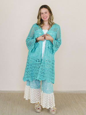 Crochet Duster Kimono - Aqua Teal OS / Aqua Teal