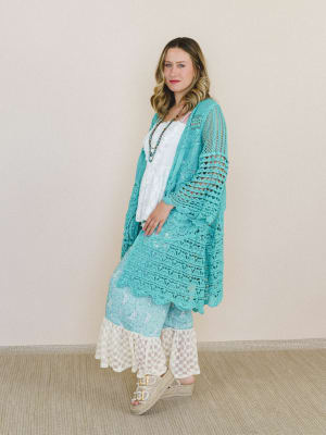 Crochet Duster Kimono - Aqua Teal OS / Aqua Teal