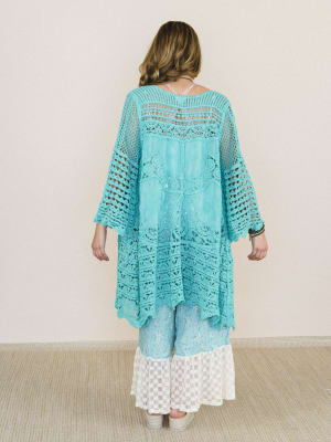 Crochet Duster Kimono - Aqua Teal OS / Aqua Teal