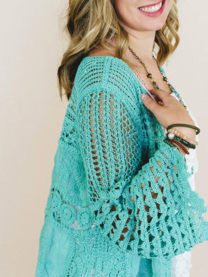 Crochet Duster Kimono - Aqua Teal OS / Aqua Teal