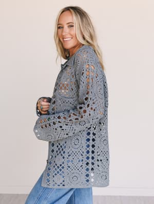 marisela-crochet-button-down-top-gray/Gray