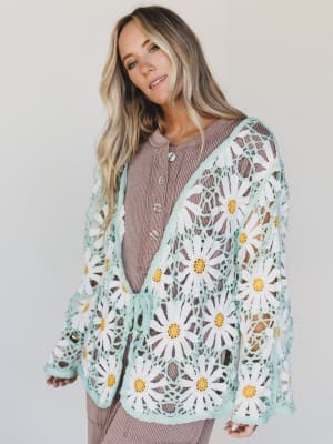 Flower Field Cardigan - Mint OS / Mint