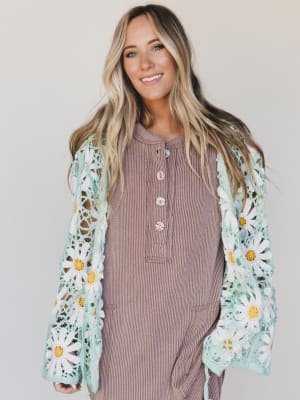 Flower Field Cardigan - Mint OS / Mint