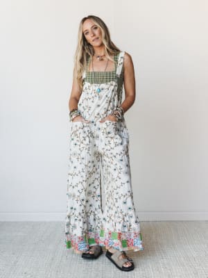 In Love with Lily Jumpsuit - Natural Green Floral S / Natural Green Floral