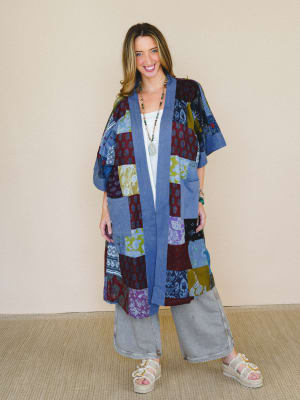 Market Maiden Patchwork Kimono - Blue Multi M/L / Blue Multi