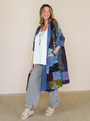 Market Maiden Patchwork Kimono - Blue Multi M/L / Blue Multi
