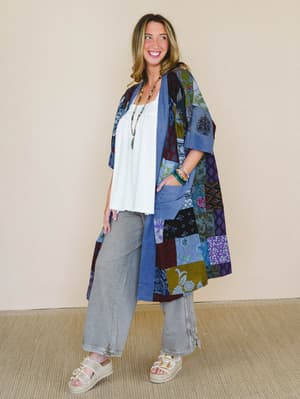 Market Maiden Patchwork Kimono - Blue Multi M/L / Blue Multi