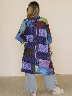 Market Maiden Patchwork Kimono - Blue Multi M/L / Blue Multi